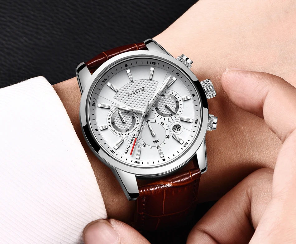 Новые мужские s часы LIGE лучший бренд класса люкс мужские s кожаные спортивные часы мужские Водонепроницаемые многофункциональные кварцевые наручные часы Relogio Masculino