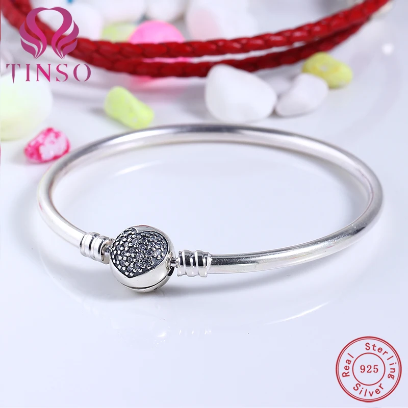 

Real 100% 925 Sterling Silver Love Heart Pave Clear CZ Basic DIY Charm Bracelet Fit European Charms for Women Fashion Jewelry