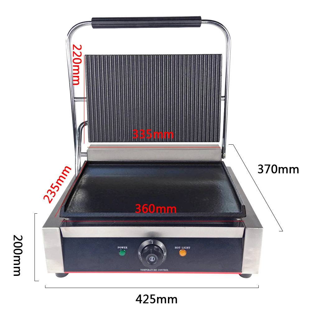 Бытовой бездымный Электрический гриль для ресторана стейк сэндвич верхняя рифленая Нижняя плоская пластина контактный гриль