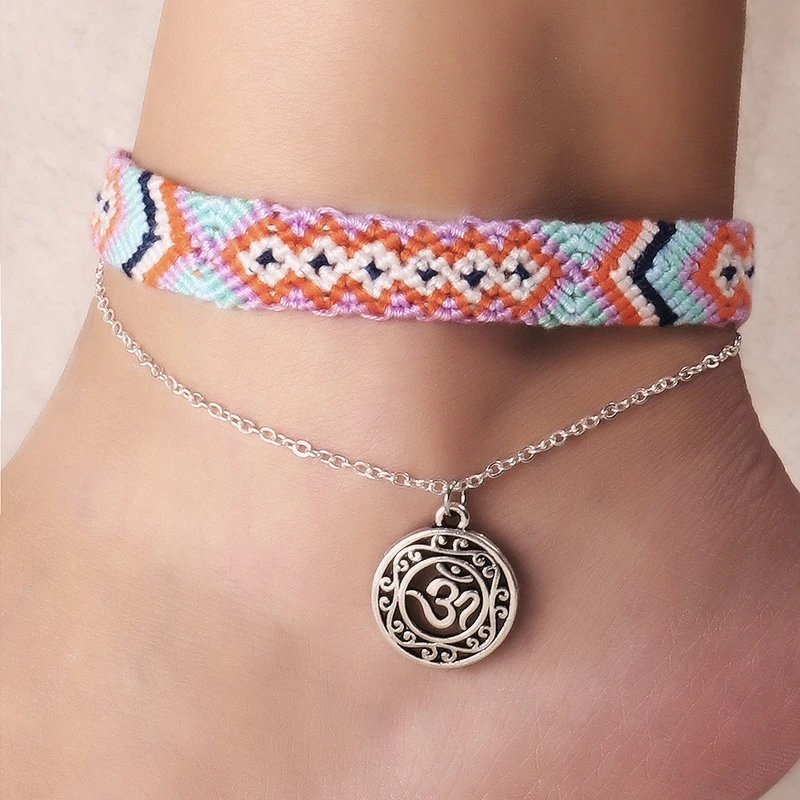 SHUANGR Vintage Weave Anklets For Women New Handmade Cotton Anklet