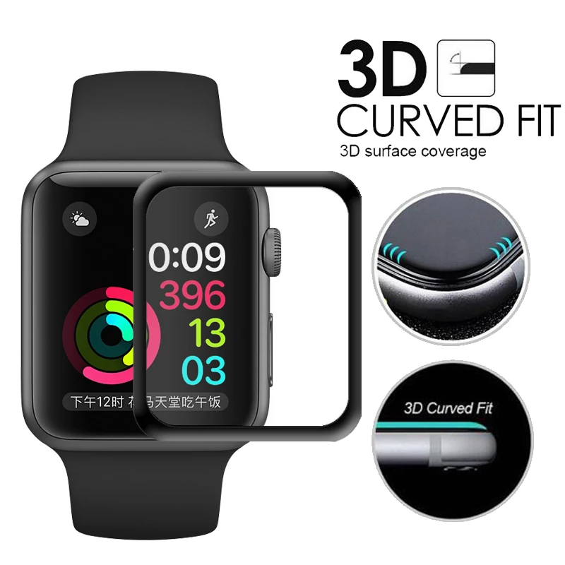 

Full Coverage Tempered Glass For Apple watch 4D 3D Curved Surface Film 38mm 42 mm Screen Protector For Apple Series Watch 1 2 3