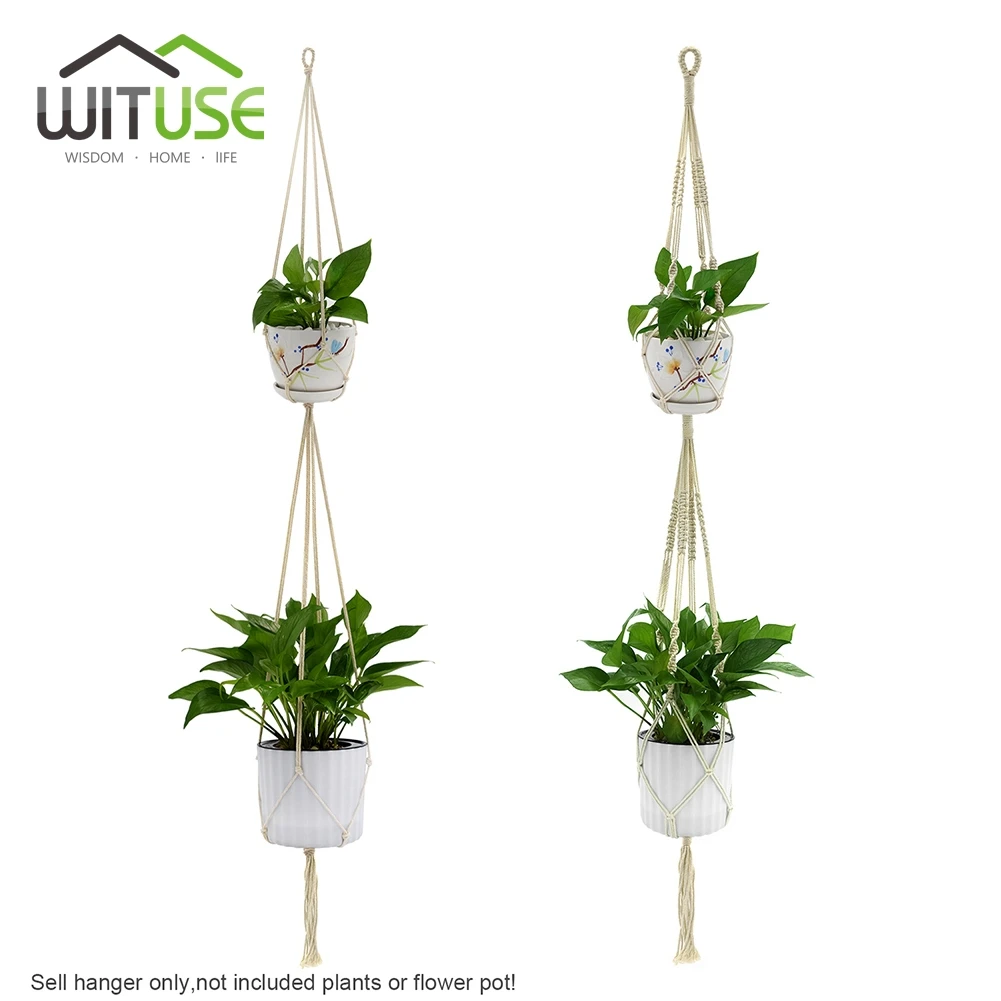 

WITUSE 2-Layers Hanging Plant Hanger Pot Holder Hooks Cotton Linen Rope Handmade Macrame Basket Flower Hanger Ropes 1.6M 2 Types
