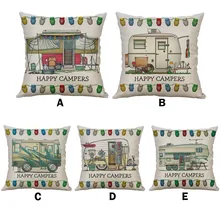 Campistas felices funda de cojín de algodón de lino Vintage Happy Camper Throw Pillow Case para sofá hogar funda de almohada decorativa 45*45/40*40