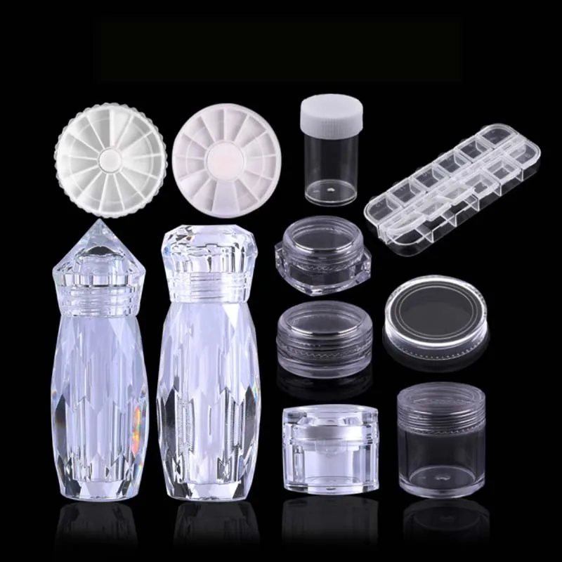 

1PCS Plastic nail art box organizer makeup Nail Art Storage Empty Round Bottle Loose Rhinestones accessories Storage Container