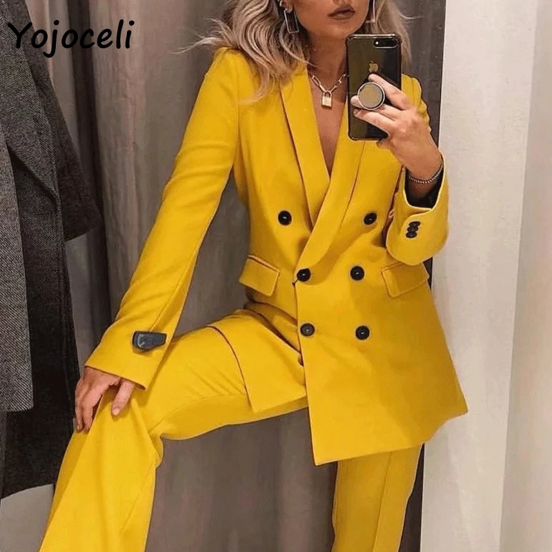

Yojoceli 2019 new trendy double breasted blazers outerwear coats women streetwear jackets coats female tops