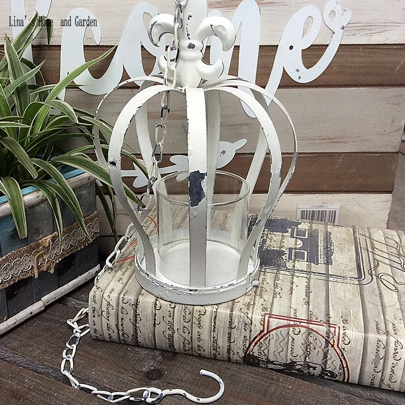 

chain handmade antique white metal candle holder crown