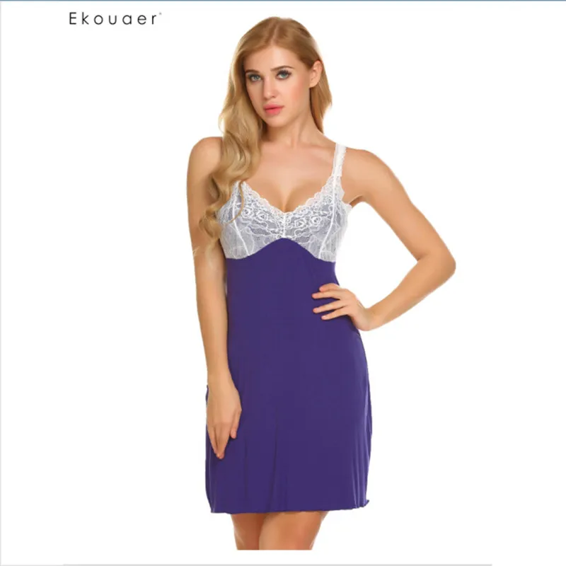 Ekouaer Sleepwear Dress Women Lounge Nightgown Charming Chemise Slip