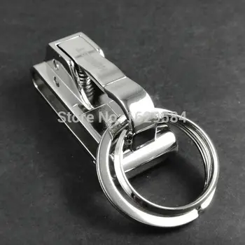 

100 pcs / pack Spring Buckle Clip for Belt Double Loops Keychain Key Chain Ring Keyfob Silver