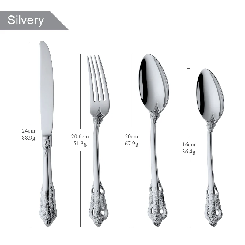 Silver Color 304 набор столовых приборов из нержавеющей стали роскошный столовый сервиз 4 шт. ресторан ретро Винтаж столовая Красивая посуда набор ножей вилки - Цвет: Silver Color