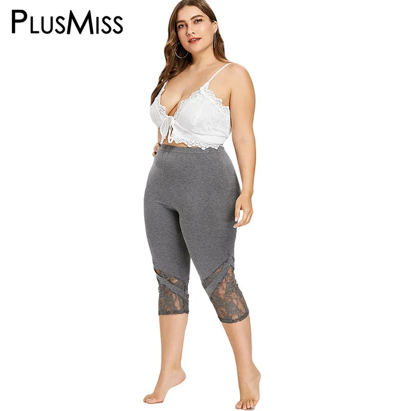 PlusMiss размера плюс 5XL 4XL Высокая талия сексуальные кружевные Капри Леггинсы