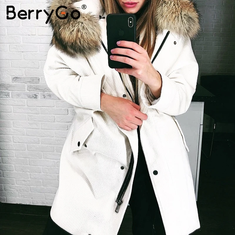 BerryGo Толстая теплая Вельветовая стеганая куртка пальто из искусственного меха с