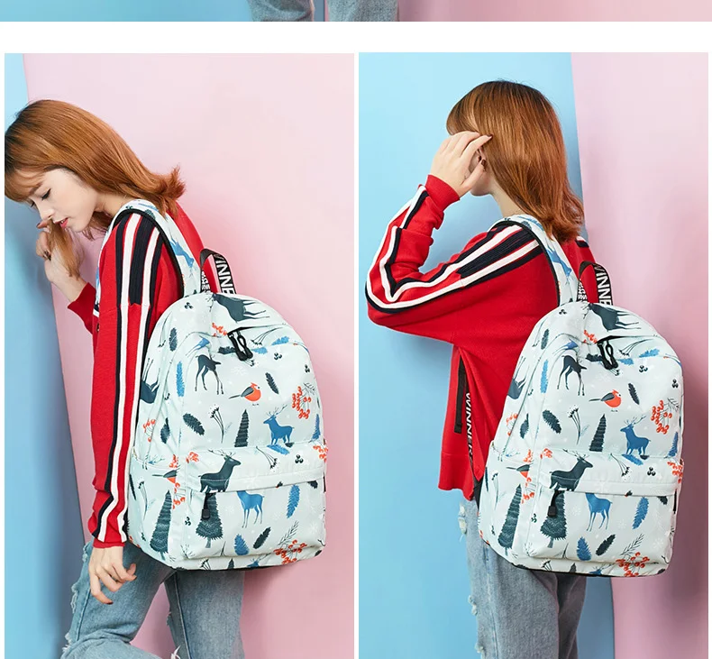WINNER Cute Fashion Backpack Fresh Deer Pattern School Backpack For Teenage Girls Light Blue Travel Backpack Mochila  (9)