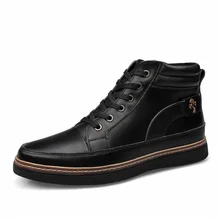 Automne et hiver garder au chaud hommes bottes lace up mode véritable cheville en cuir bottes avec fourrure