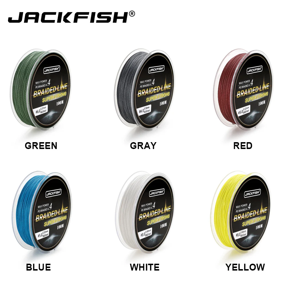 JACKFISH 100 M 4 ستراند صنارة صيد بولي ايثيلين مجدول مع هدية 10-80LB PE خيط صنارة الصيد مع حزمة الكارب الصيد المياه المالحة