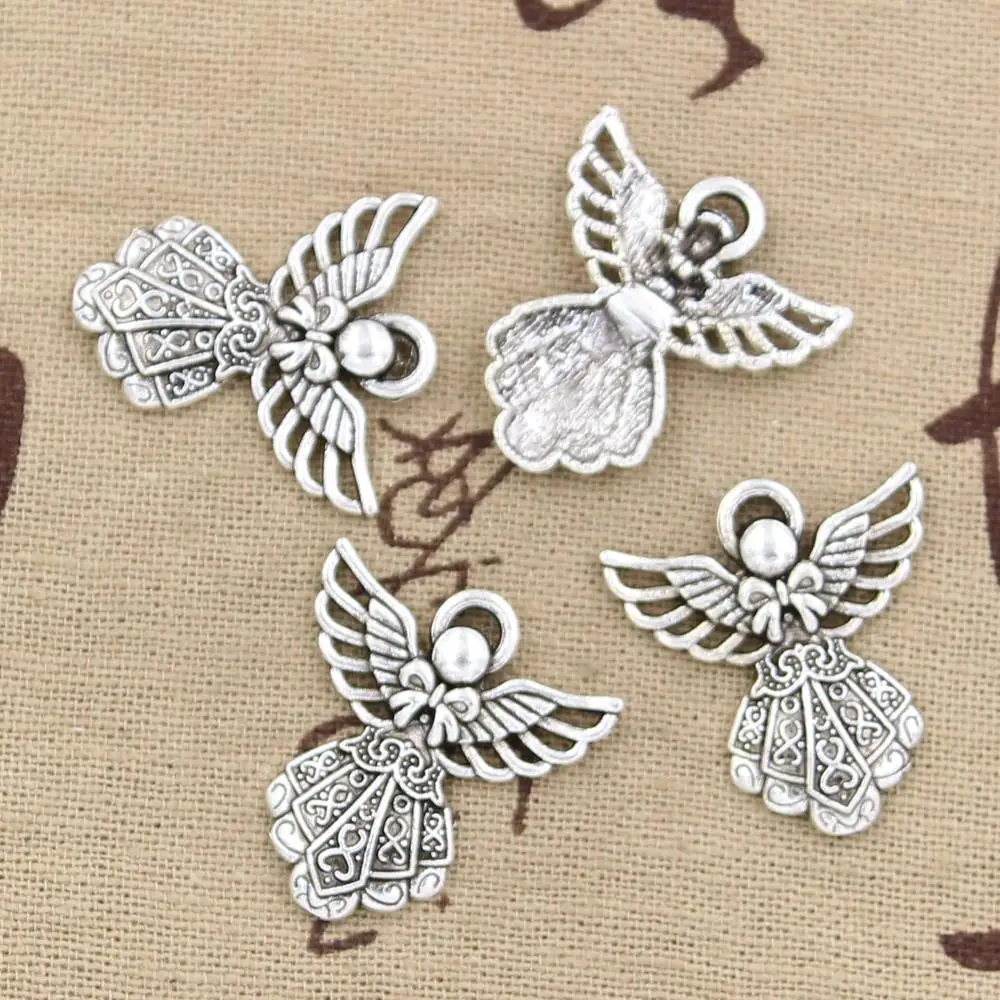 15pcs Charms Guardian Angel 26x23mm Antique Bronze Silver Color Pendants Making DIY Handmade Tibetan Bronze Silver Color Jewelry