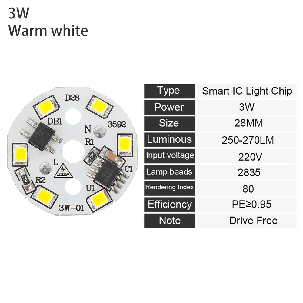 DIY светодиодный светильник AC220V, умный IC светодиодный светильник для лампы SMD 15 Вт 12 Вт 9 Вт 7 Вт 5 Вт 3 Вт, теплый белый - Испускаемый цвет: 3W