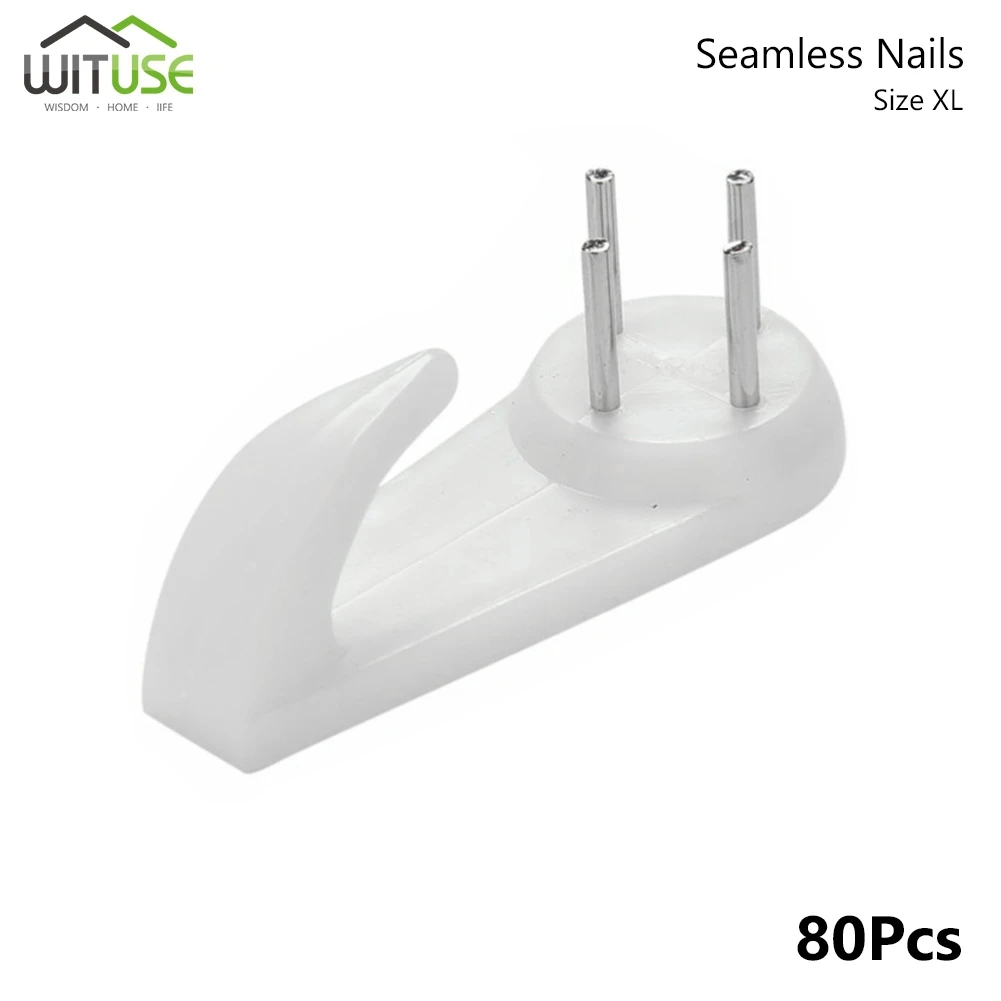

80pcs White Plastic Invisible Wall Mount Hook Hanger Seamless Needle Nail Home Decor For Picture Photo Clock Frame Hot