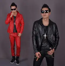 Black red personalized Skull men’s leather jackets male fashion men motorcycle faux leather short coat slim for the man show