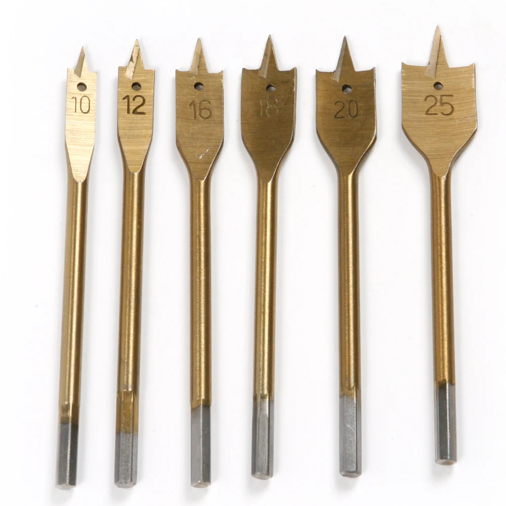

Titanium Coated Flat Spade Wood Drill Bit w/ Hex Shank 10/12/16/18/20/25 mm