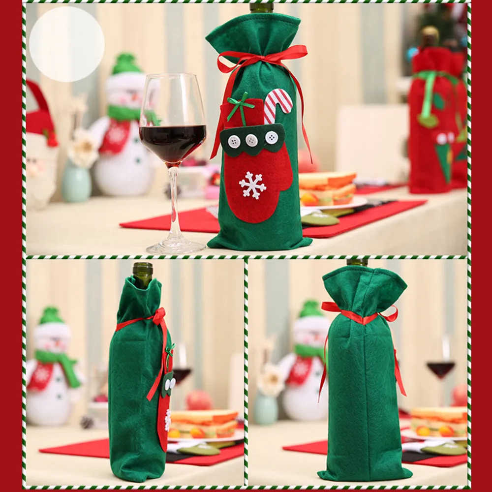 Рождественское красное вино бутылка мешок для хранения, сумка набор Обложки Сумки Санта-Дерево ужин вечерние Подарочный чехол Настольный Органайзер Домашний декор комнаты#25