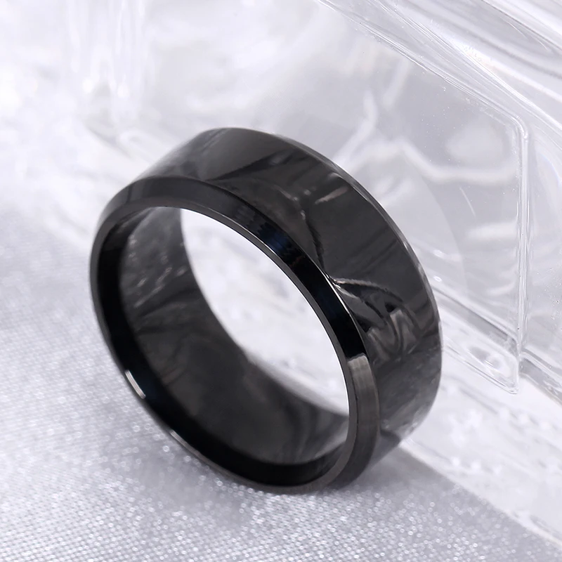 Titanium Steel Rings US Size 8mm Bright Polish Black Color Titanium Ring For Men