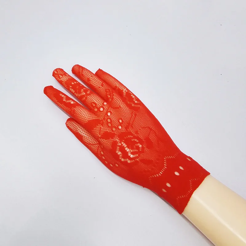 Сексуальные прозрачные кружевные эластичные перчатки, перчатки для невесты, сетчатые перчатки для литургии, сексуальные кружевные перчатки 616 - Цвет: liturgy glovesRed