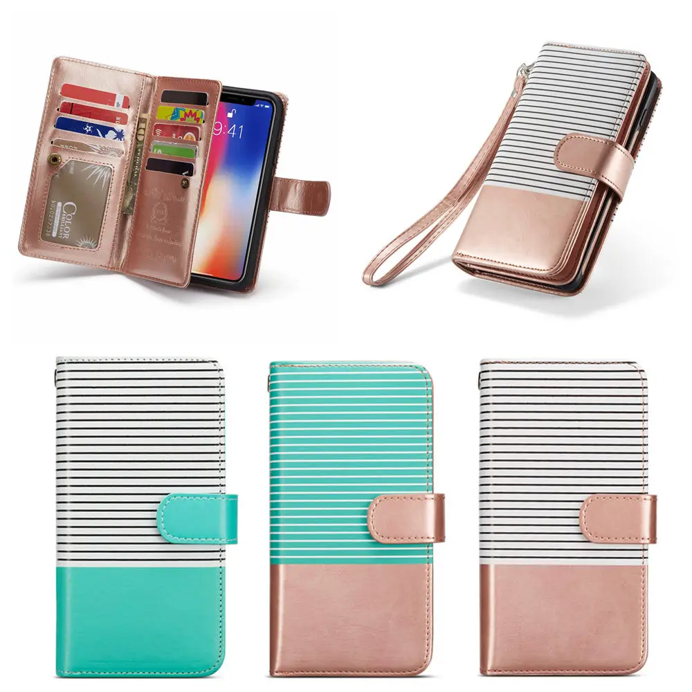 

9 Card Slot Wallet Case for iPhone 6 7 8 X Xr Xs Max PU Leather Flip Phone Shell Back Cover for Samsung S10 S9 S8 Note8 Note9