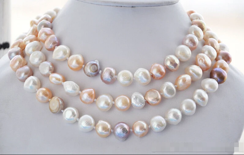 

FREE SHIPPING * Z5868 NATURAL 50" 15mm WHITE PINK LAVENDER BAROQUE freshwater pearl necklace AAA