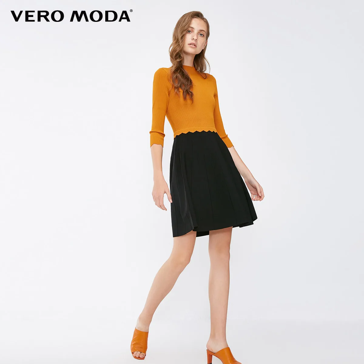 Vero Moda новые женские сплайсированные круглый вырез 3/4 рукава платье | 318346520