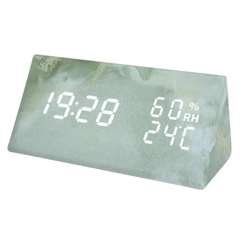 Мраморное Голосовое управление цифровой будильник USB таймер термометр гигрометр календарь измерение температуры и влажности - Цвет: Серый