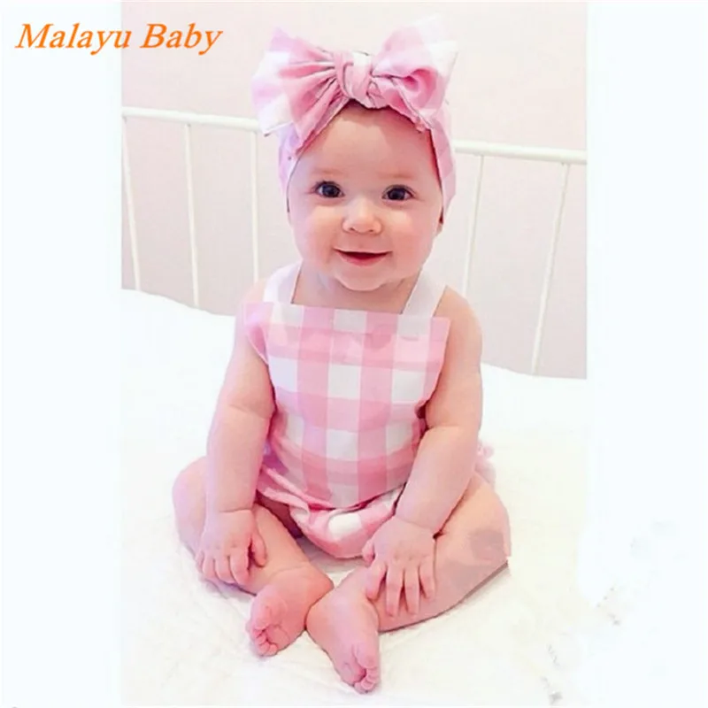 Malayu Baby/ летние детские комбинезоны, комбинезоны, подтяжки в клетку+ повязка для волос, 2 предмета, комбинезон для новорожденных, одежда для малышей