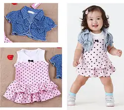 2 шт. детская одежда комплект Платье для маленьких девочек + Топ Летний пляж Denim жилет наряды