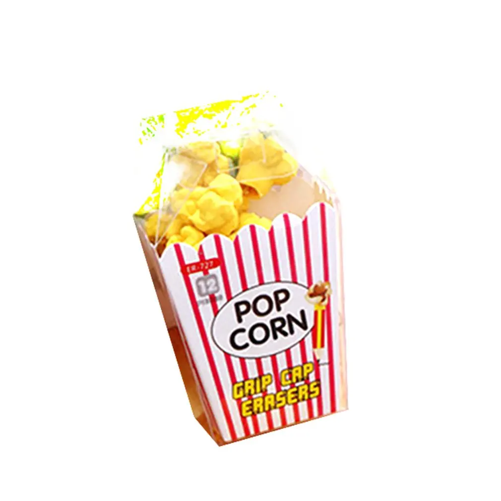 

1 Pcs Hot Kawaii Popcorn Boxed Eraser Modeling Erasers School Supplies Sandwich Pink Blue Black Dessert Style Rubber