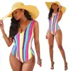 ITFABS Women Sexy One Piece Swimsuit Rainbow Striped High Waist Bathing Suits Backless Bodysuit Monokini Swimwear Female wear ► Photo 2/6