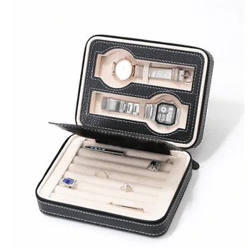 

New Multifunction PU Leather Jewelry Box Zipper Portable Travel Watch Jewelry Storage Box Ring Earring Case Jewelry Organizer