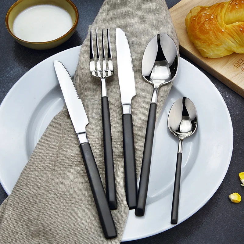 304 Stainless Steel Knife Fork Tableware Set Silver Plating Black