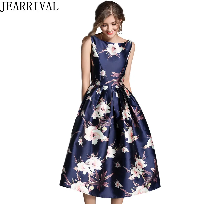 

Vintage Floral Summer Dress 2019 New Fashion Women's Sleeveless Ball Gown Casual Office Party Dresses Midi Vestidos De Festa