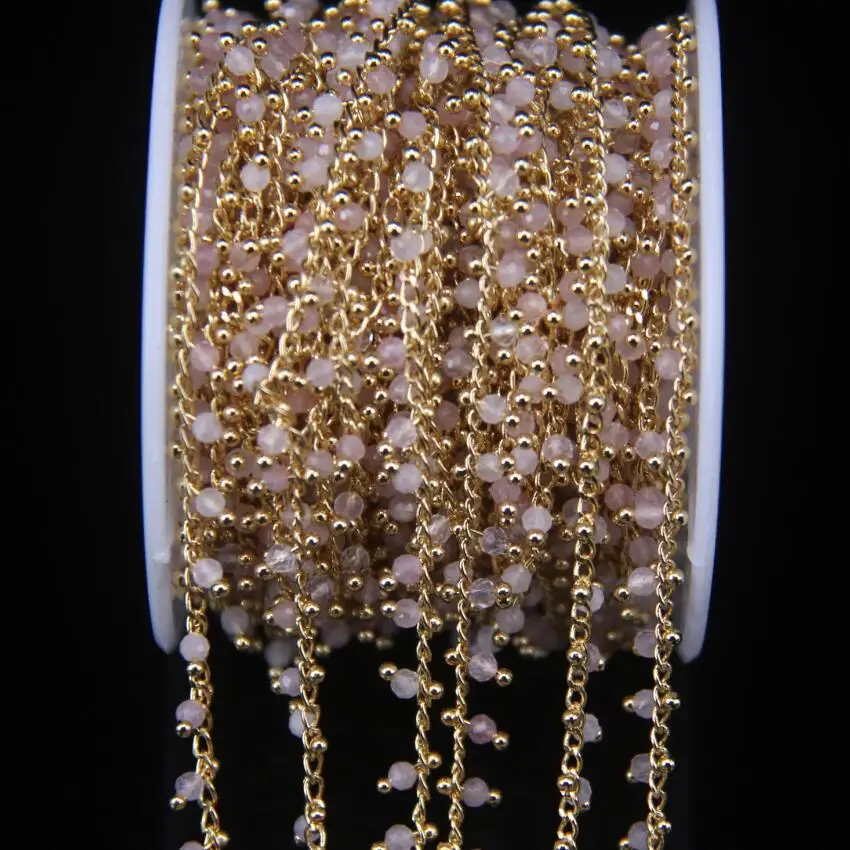 5 метров розовый кварц 2 мм круглые бусины розарийная цепь, золото Цвет латунная проволока завернутый браслет-цепочка Цепочки и ожерелья цепочки для свитера