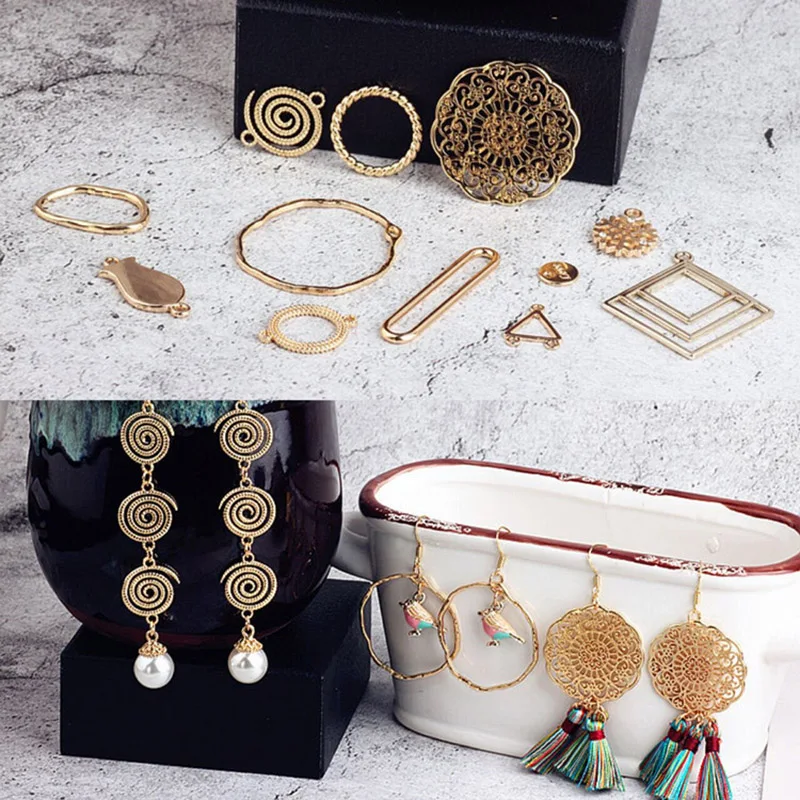 Golden DIY Jewelry Accessories Korean Alloy Simple Geometric Flower Round Earrings Necklace Ear Ornament Pendant Material | Украшения и