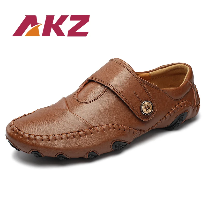 

AKZ man Loafers Genuine leather Mens Casual shoes Spring Summer cow leather Business shoes Light Male Flats shoes big size 38-47