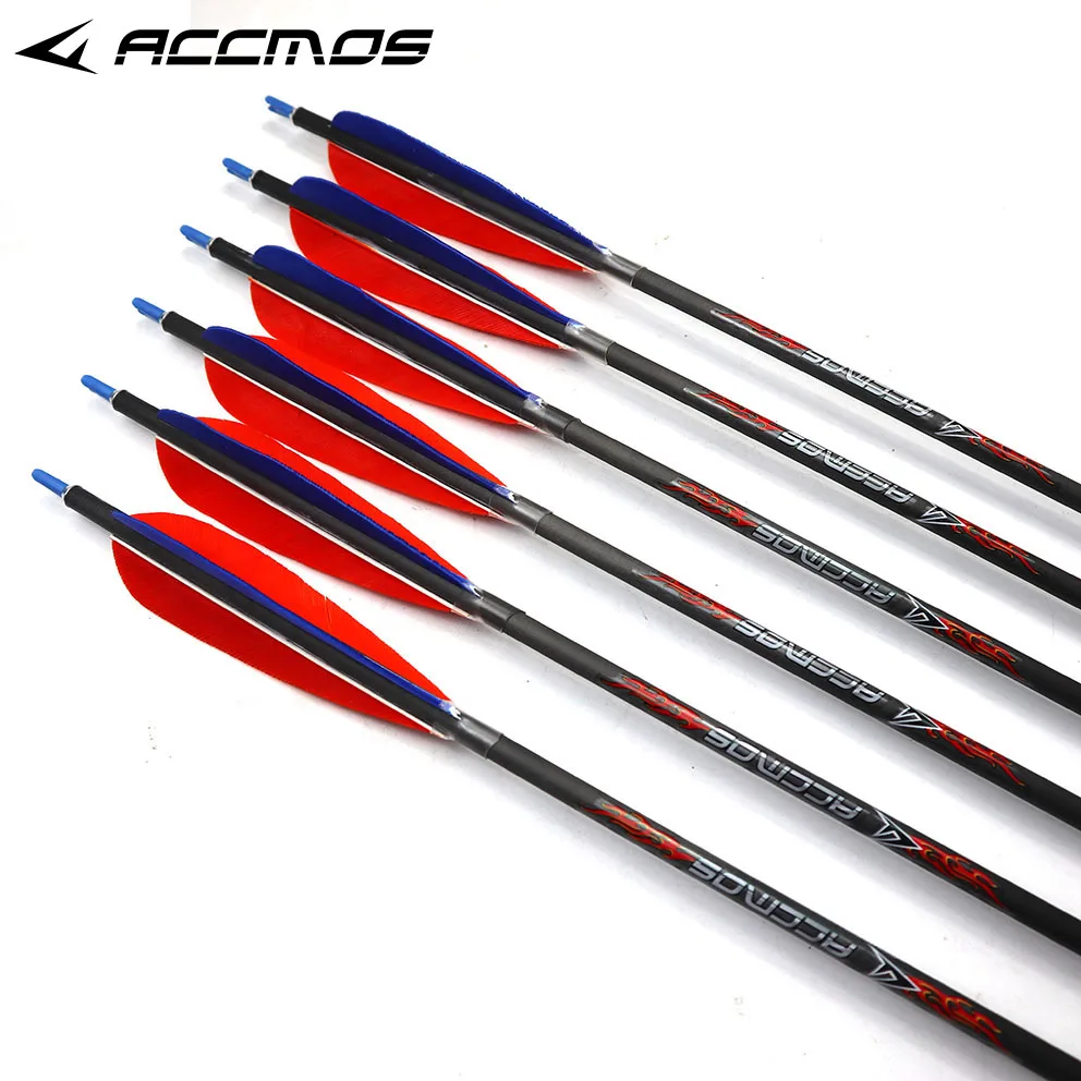 

12ps ID 6.2mm 31inch Carbon Arrow Spine 200 300 400 500 600 700 800 With 5inch Real Feather for Compound Bow Hunting Shooting