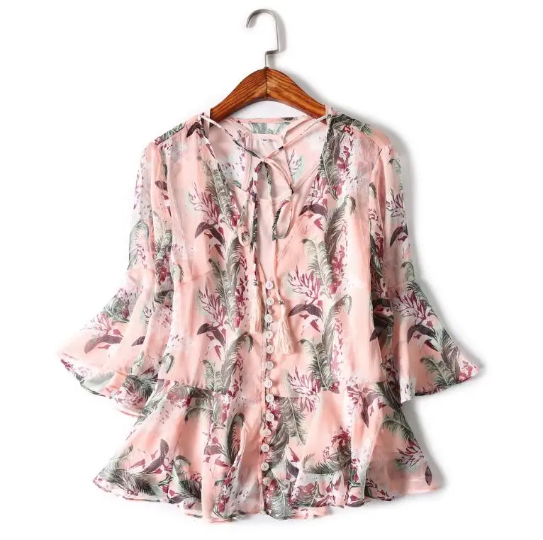 pink print blouse