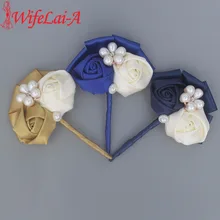 Заводские продажи жемчужные атласные свадебные корсажи и бутоньерки жениха булавка брошь с бриллиантами подделка художественная X6948