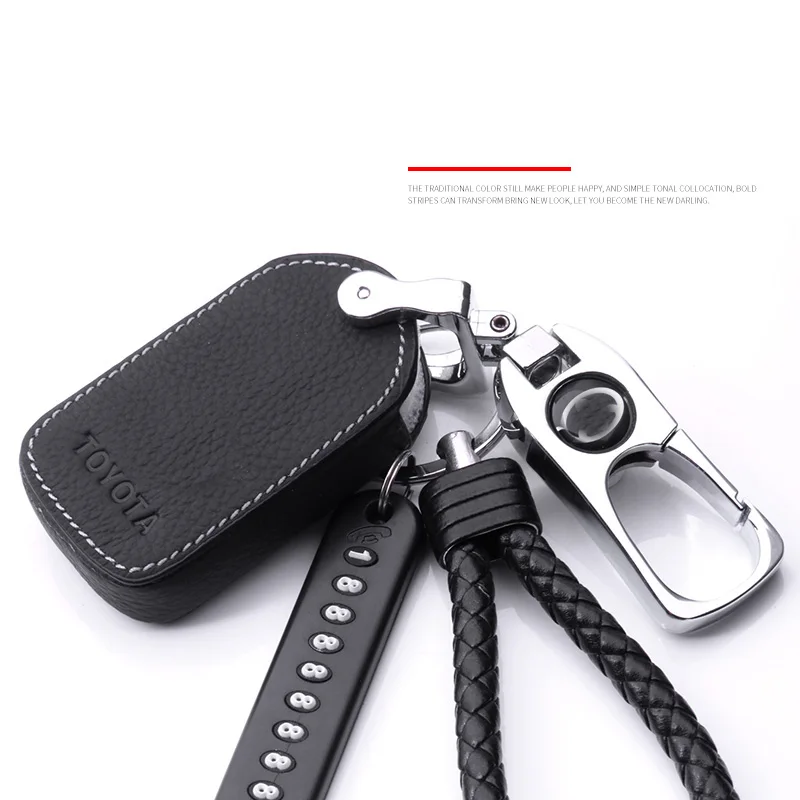 Genuine leather car key case for Toyota VIOS YARiS L Alphard CHR Carlo Prado Camry LEVIN Key Rings metal Key Rings