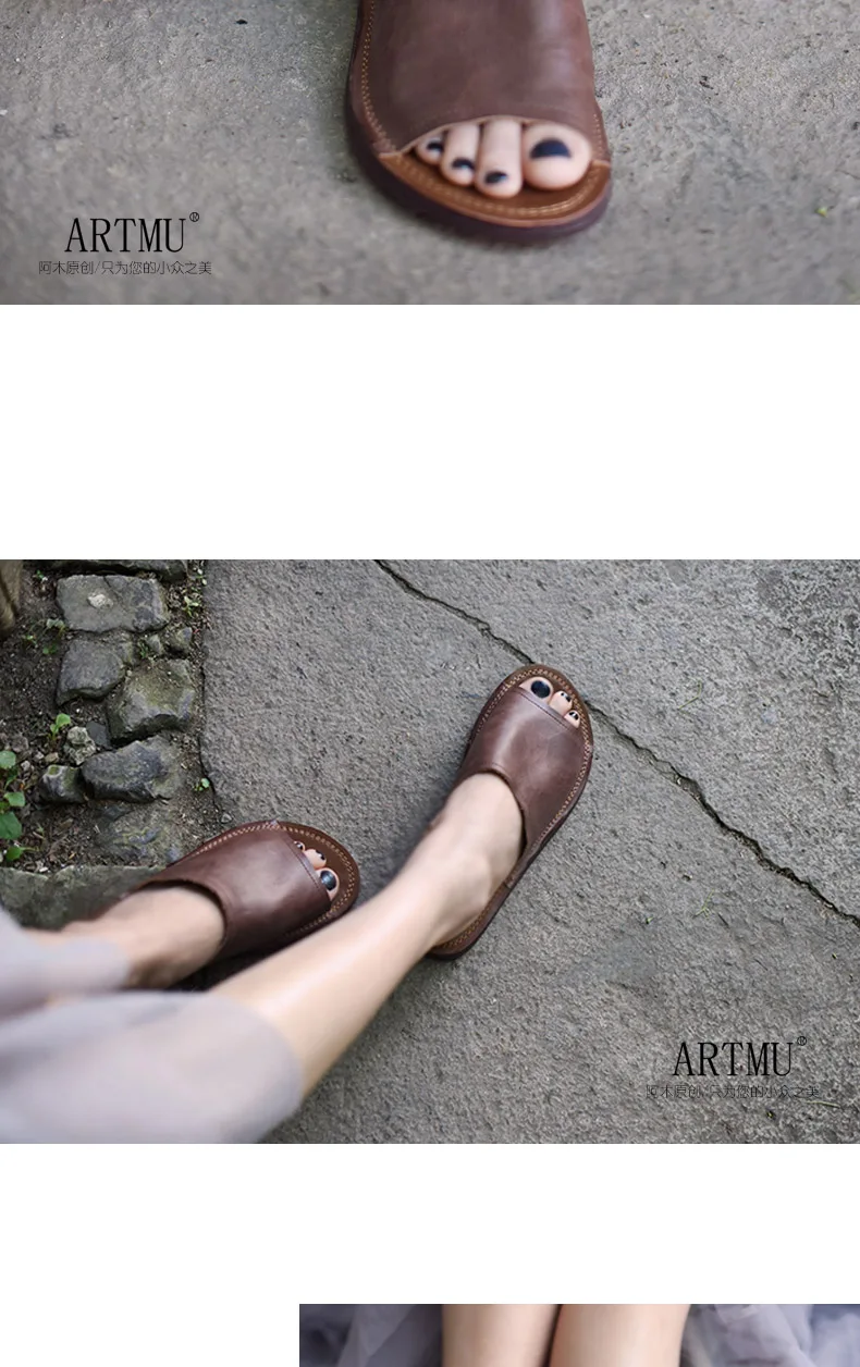 Artmu/Новинка; Простые Женские тапочки на плоской подошве в японском стиле; удобные кожаные сандалии ручной работы на мягкой подошве для улицы; 8311