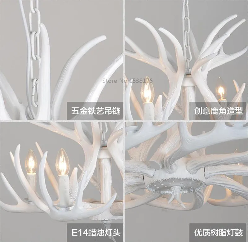 Europe E14 Candle Antler Chandelier American Retro Resin Deer Horn Pendant Lamps Home Decoration Lighting Suspension Luminaire-8