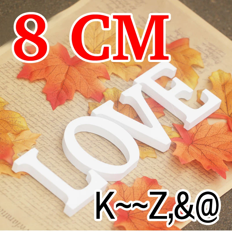 Artificial Wooden White Letters trumpet 8cm imitation Wood Letters Home Decoration Wedding Birthday wedding decoration Gift