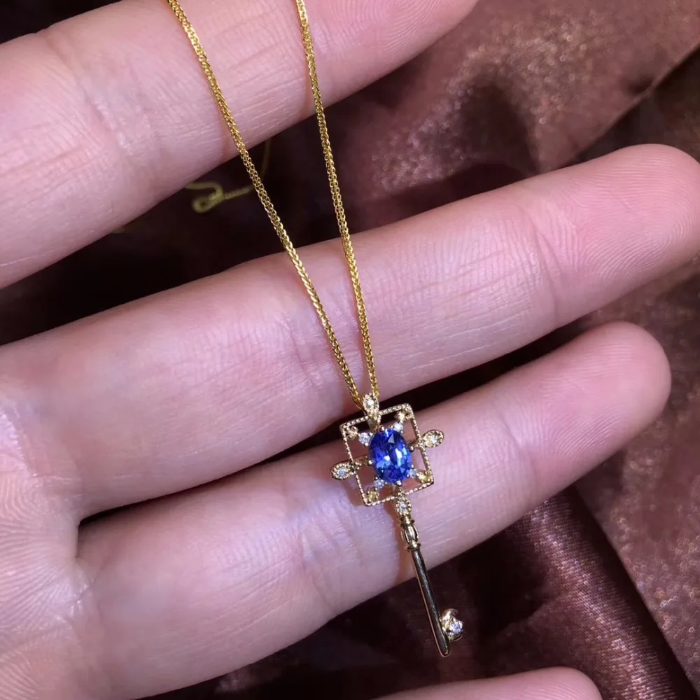 

Fine Jewelry GFCO Certificate Real 18K White Gold AU750 Natural Blue Sapphire 0.42ct Gemstones Pendants for Women Fine Necklace