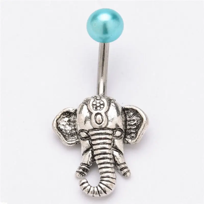 Cute 1PCS Women Vintage Classic Fashion Elephant Navel Belly Button Rings Steel Belly Bars Navel Piercing Fashion Body Jewelry