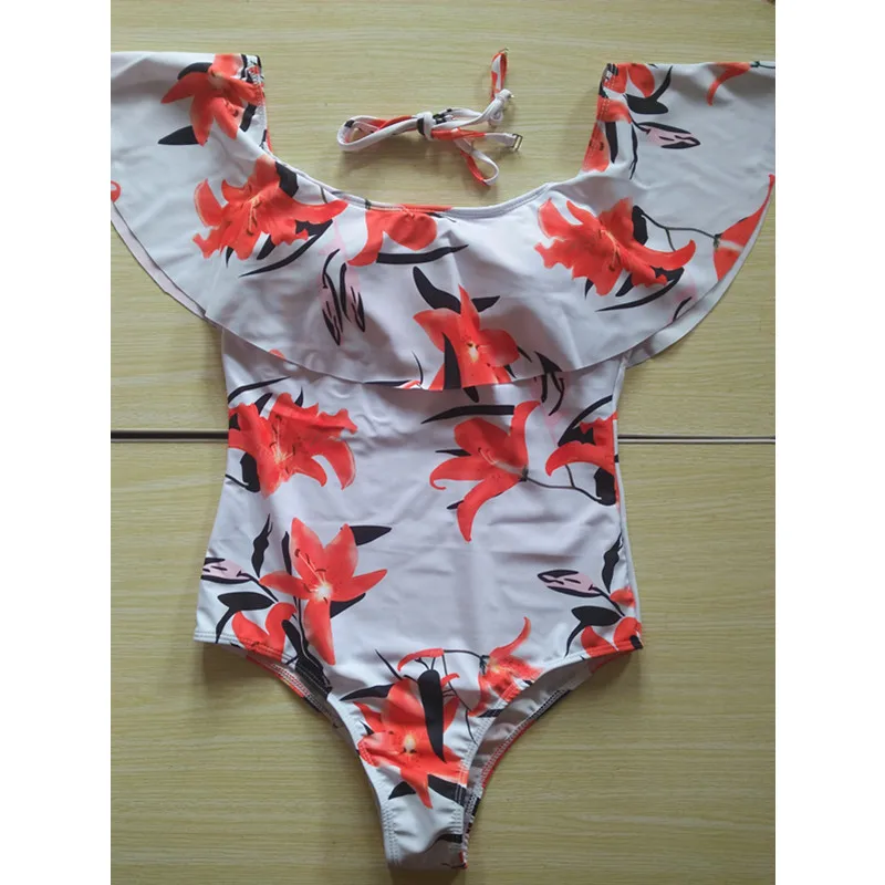 

WONSHCORA Lotus Leaf One Piece Swimsuit Strapless Bikini 2018 Women Swimsuits of Large Sizes Beach Push Up Swimwear Bath Biquini